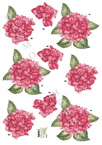 13656 Danmore Hobby Dan Design 3D ark Lyserøde Blomster klippeark hortensia
