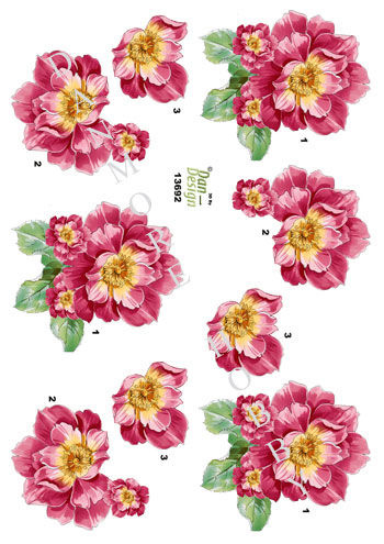 13692 Danmore Hobby Dan Design 3D ark Pink Blomster lyserøde klippeark