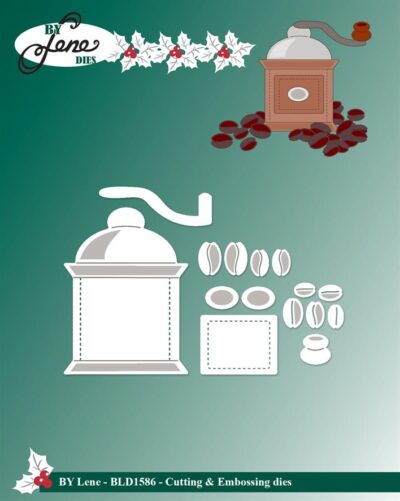 By Lene die - BLD1586 "Coffee Grinder". Sættet indeholder 7 dele. Sættet samles til en kaffekværn med bl.a. etiket, drejemølle, og kaffebønner kaffemølle kaffekande