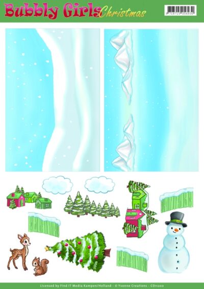 CD11200 Yvonne Creations 3D Ark Background Sheet Bubbly Girls Christmas snemand klippeark bambi juletræ