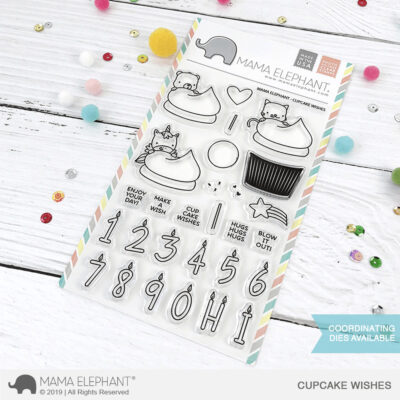 Mama Elephant clearstamp Cupcake Wishes muffin kat bamse enhjørning tallys lys sprinkles tekster engelsk