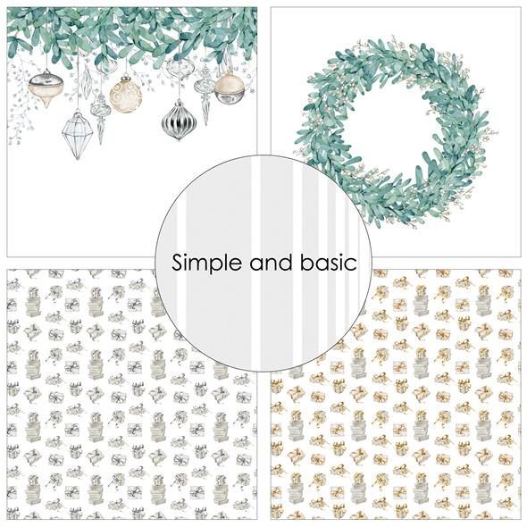 SBP521 + SBP721 Simple and Basic design papers Elegant Christmas ex. (2) julepapir kranse karton nøddeknækkere