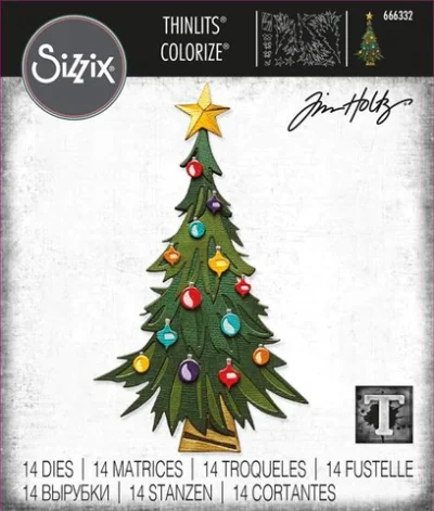 666332 Sizzix Tim Holtz die Trim A Tree, Colorize juletræ juleornamenter julekugler julestjerner