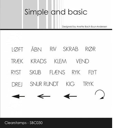 SBC030 Simple and Basic clear stamp Løft, Åben, Riv m.m. tekster instruktioner pile stempel stempler
