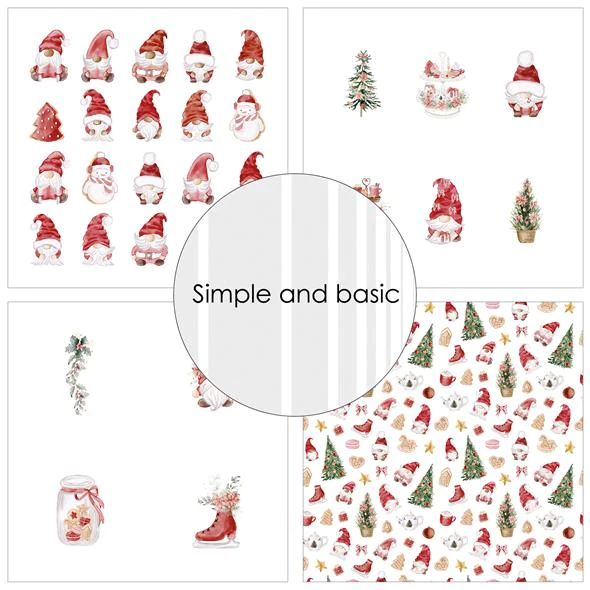 SBP723 SBP523 Simple and Basic Design Papers Christmas Gnomes nisser julemænd julepapir karton kranse blomster buer juleblomster