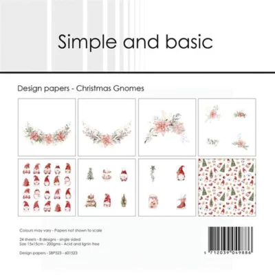 SBP523 Simple and Basic Design Papers Christmas Gnomes nisser julemænd julepapir karton kranse blomster buer juleblomster