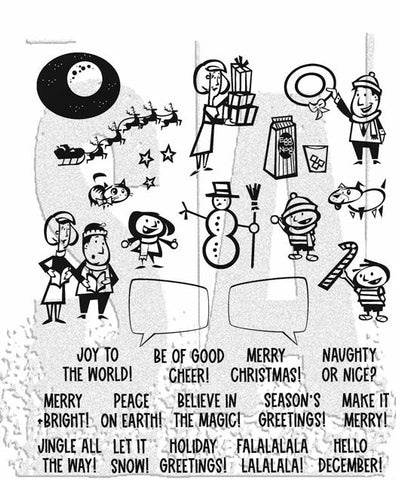 TH-CMS473 Stampers Anonymous Tim Holtz Cling Stamp Christmas Cartoons tegneserie figurer juletekster julemanden med kane stempel stempler snemand børn julesange christmas carols