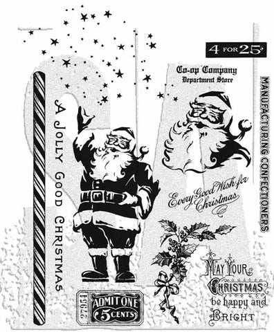 TH-CMS474 Stampers Anonymous Tim Holtz Cling Stamp Jolly Holiday stempel stempler julemanden juletekster stjerner