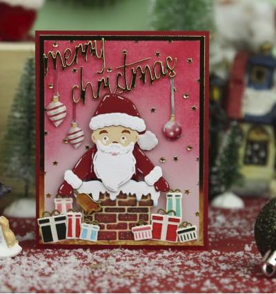 YCD10335 Yvonne Design dies Santa Claus julemanden juleklokke nissehue gaver pakker julegaver julemandens skæg gavesæk