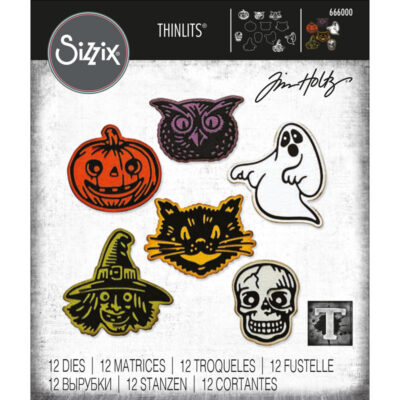 666000 Sizzix Tim Holtz die Retro Halloween græskar ugle spøgelse kat heks skelethoved halloween