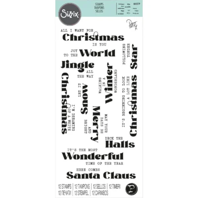 666319 Sizzix Seasonal Vibes Stempel Forside Tekststempler Julesange Christmas Songs Clearstamps