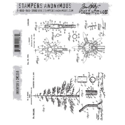 CMS359 Stampers Anonymous Tim Holtz cling stamp Inventor 5 stempel stempler træ julepynt lys