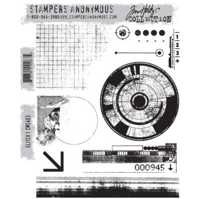 CMS403 Stampers Anonymous Tim Holtz cling stamp Glitch 1 stempel stempler rubber stamps mixed media junkjournaling pile