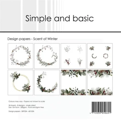 SBP524 Simple and Basic Design Papers Scent of Winter karton blok papirblok kranse julekarton julepapir gran