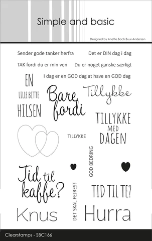 SBP724 Simple and Basic Design clear stamp Danish Texts stempel stempler tid til kaffe hurra til til te knus tillykke med dagen i dag er din dag tekster fødselsdag