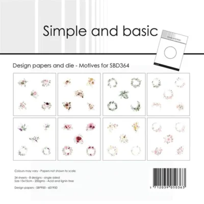 SBP950 Simple and Basic Design Papers + die Motives for SBD364 motiver kranse blomsterbuketter karton blok cirkel die
