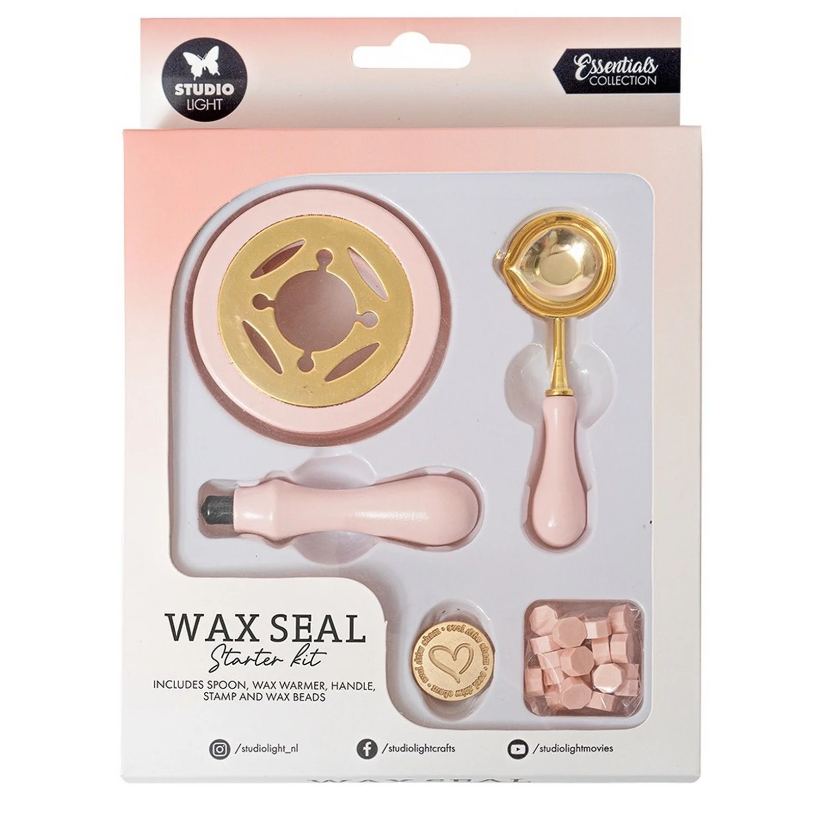 SL-ES-WAX01 Studio Light Essentials Tools Wax Seal Starter Kit vokssegl startsæt smelteske voksperler lyserød made with love
