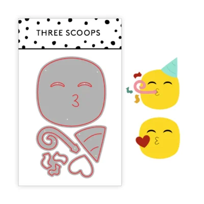 TSCD0210 Three Scoops die Smiley die - Party & Kisses truthorn fest emojies emojien emoji festhat papirshat truthorn rysler konfetti kyssmiley
