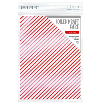 9351E Craft Perfect Foiled kraft card A4 5pcs Candy Stripe slikstokke stribet metallisk karton rød hvid