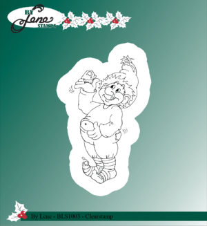BLS1003 By Lene clearstamp Christmas Elf with Cake nisse med kage muffin