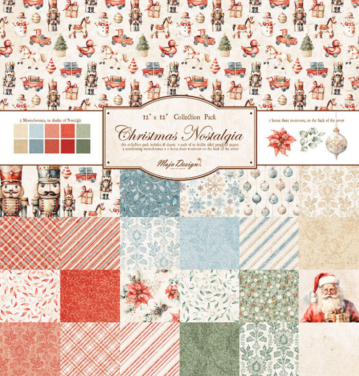 1385 Maja Design Karton Blok Christmas Nostalgia - 12x12'' Collection Pack karton blok julekaton julestjerner poinsettia Nøddeknækkere julekugler grantræer juletræer tern striber