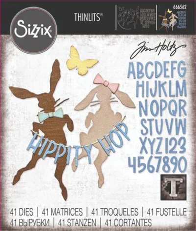 666562 Sizzix Tim Holtz die Vault - Hippity Hop kaniner påskehare alfabet sommerfugl