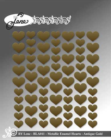 BLA011 By Lene Metallic Enamel Hearts Gold 70 pcs. klistermærker enameldots metallisk guld hjerter guldbryllup pynt
