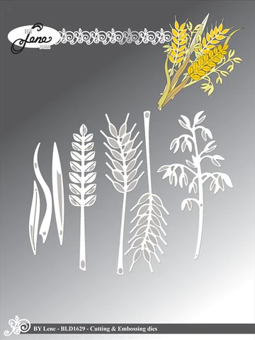 BLD1629 By Lene dies Ear of Corn aks byg korn hvede bjælder kornblomster bondegårdstema havre blade buket krans