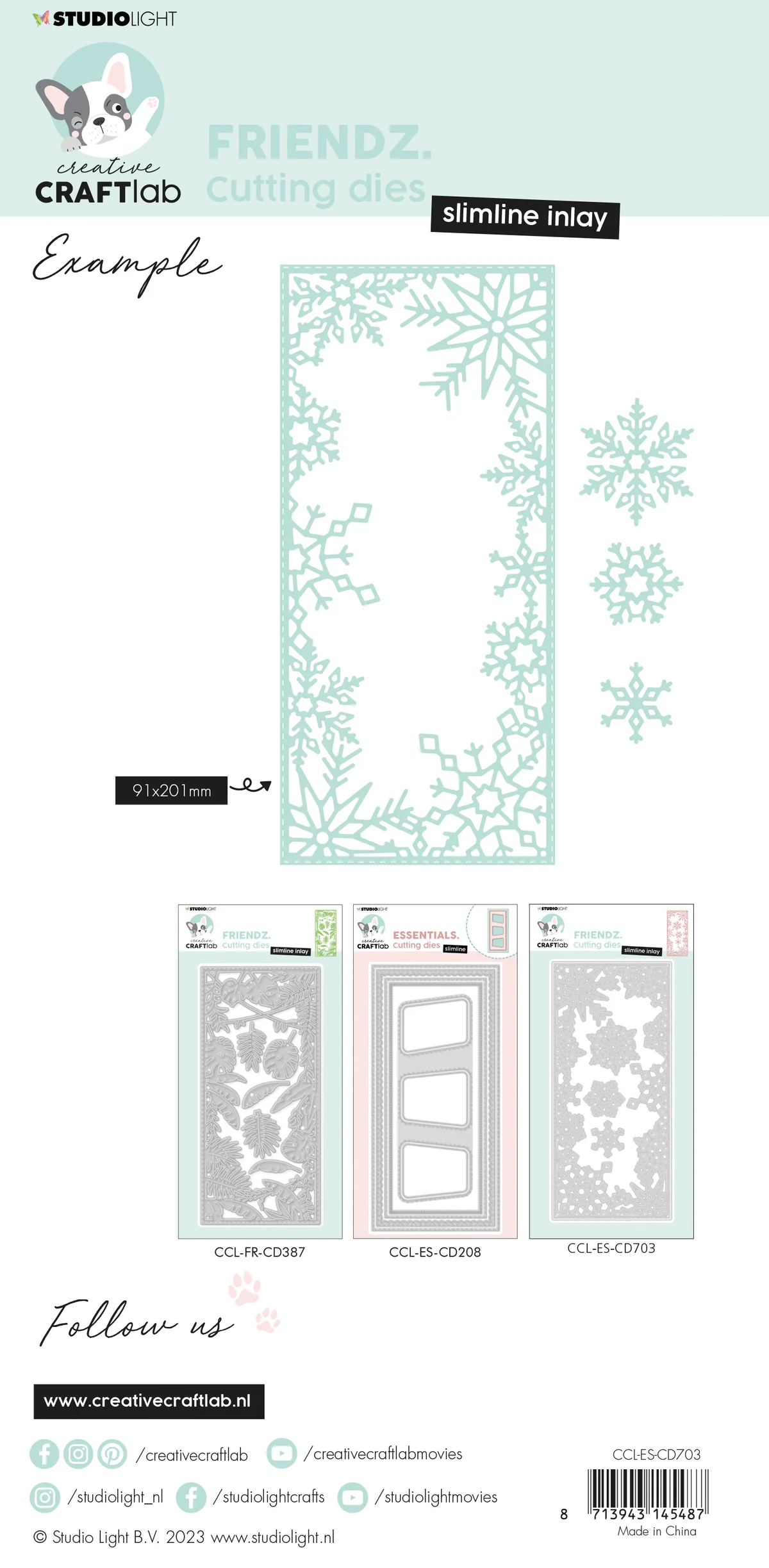 CCL-FR-CD703 Studio Light dies Slimline Inlay Essentials snowflake snefnug slimline slimcard julekort