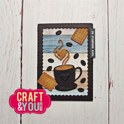 CW262 Craft & You die ATC Frame with A Cup of Coffee kaffekop kaffebønner kiks rammer artist trading cards