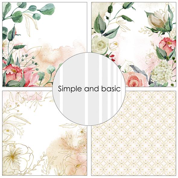 SBP727 Simple and Basic Design Papers A Touch of Spring 30x30 karton papir blomster forårsblomster striber kranse eukalyptus eucalyptus 15x15