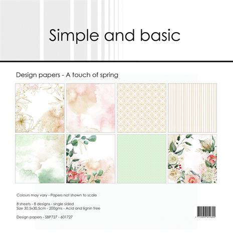 SBP727 Simple and Basic Design Papers A Touch of Spring 30x30 karton papir blomster forårsblomster striber kranse eukalyptus eucalyptus