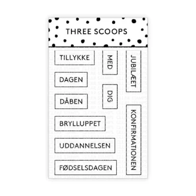 TSSM0117 Three Scoops stempel Tillykke Med... Blank stempler tekster jubilæet jubilæum konfirmation bryllup uddannelse fødselsdag dåben