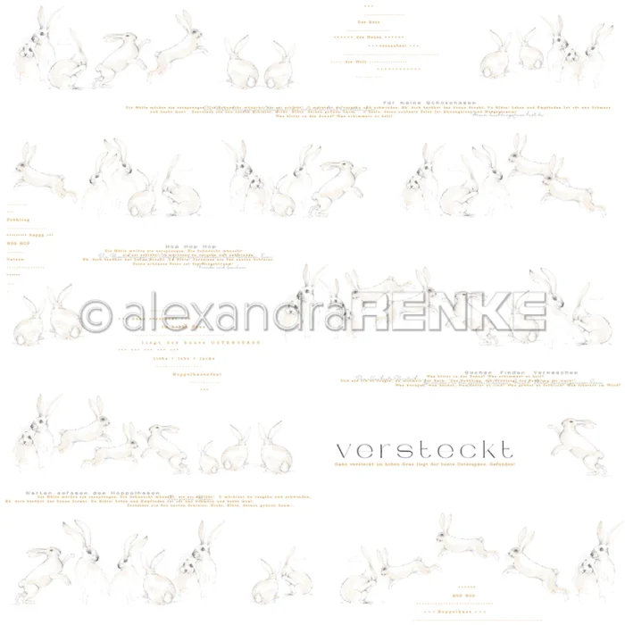 10.3016 Alexandra Renke design papir Rabbit Rows Versteckt karton papir kaniner påskeharer