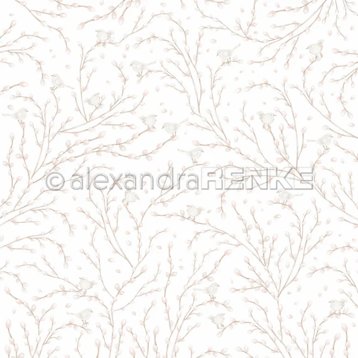 10.3335 Alexandra Renke design papir Willow Catkin Background gæslinger gree pussy willow fissepil fugle karton papir