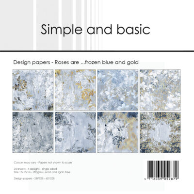 SBD414 Simple and Basic Design Papers Roses are...frozen blue and gold karton papir blå nuancer blomster