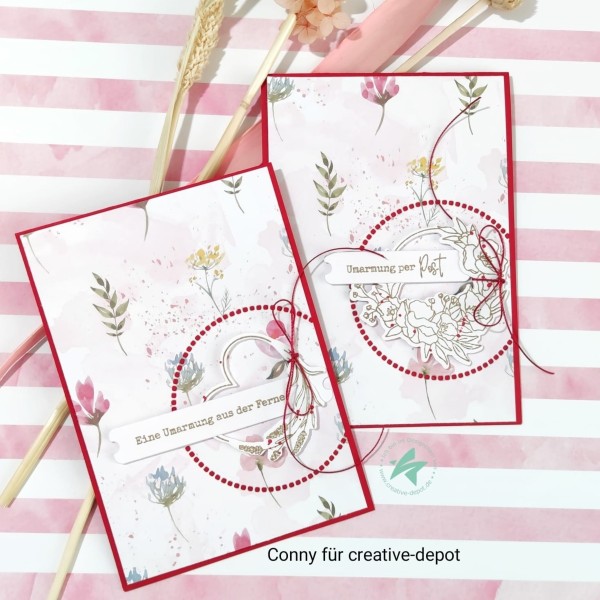 CD-DP-712 Creative Depot design paper - Pink Floral Dream blomster striber lyserød karton papir