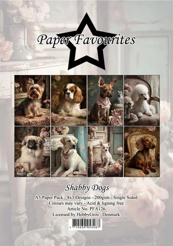 PFA126 Paper Favourites Paper Pack Shabby Dogs forskellige hunderacer gravhunde golden retriever chihuahua puddel karton papir