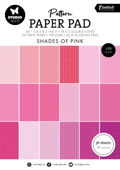 SL-ES-PPP163 Studio Light Paper Pad "Shades of Pink" karton papir blok mønstret striber prikker chevron ternet pink lyserød
