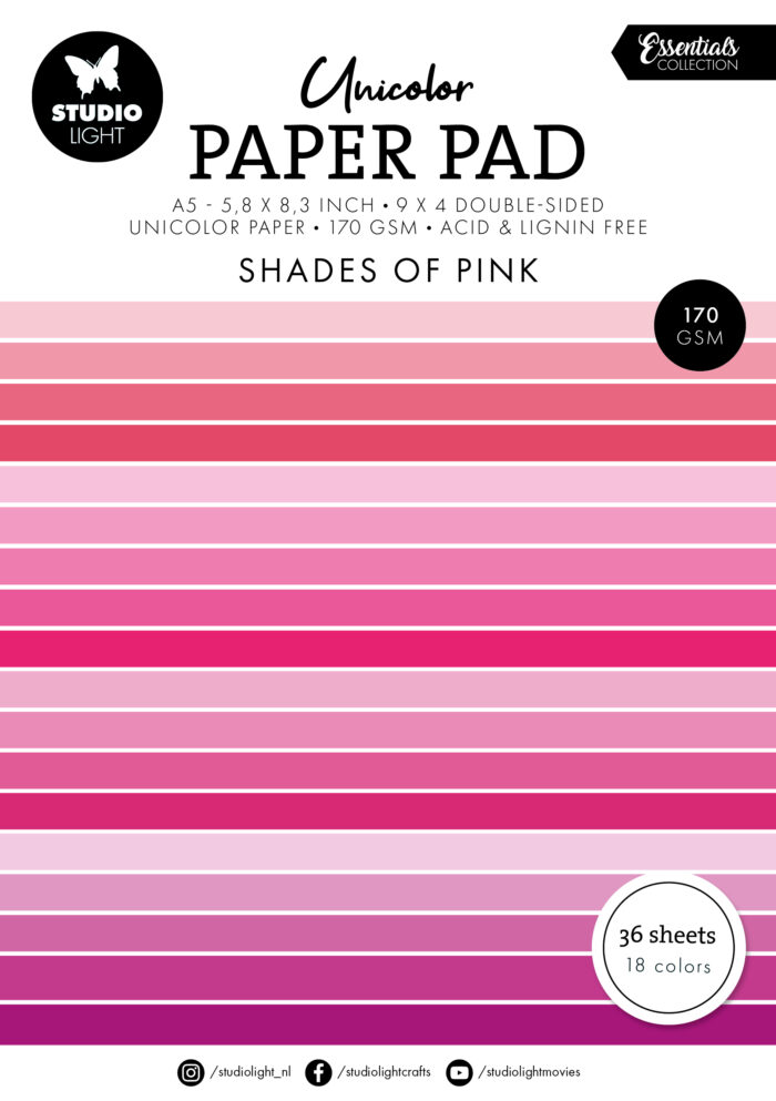 SL-ES-UPP155 Studio Light Paper Pad "Shades of Pink" karton papir blok nuancer af pink lyserød rosa
