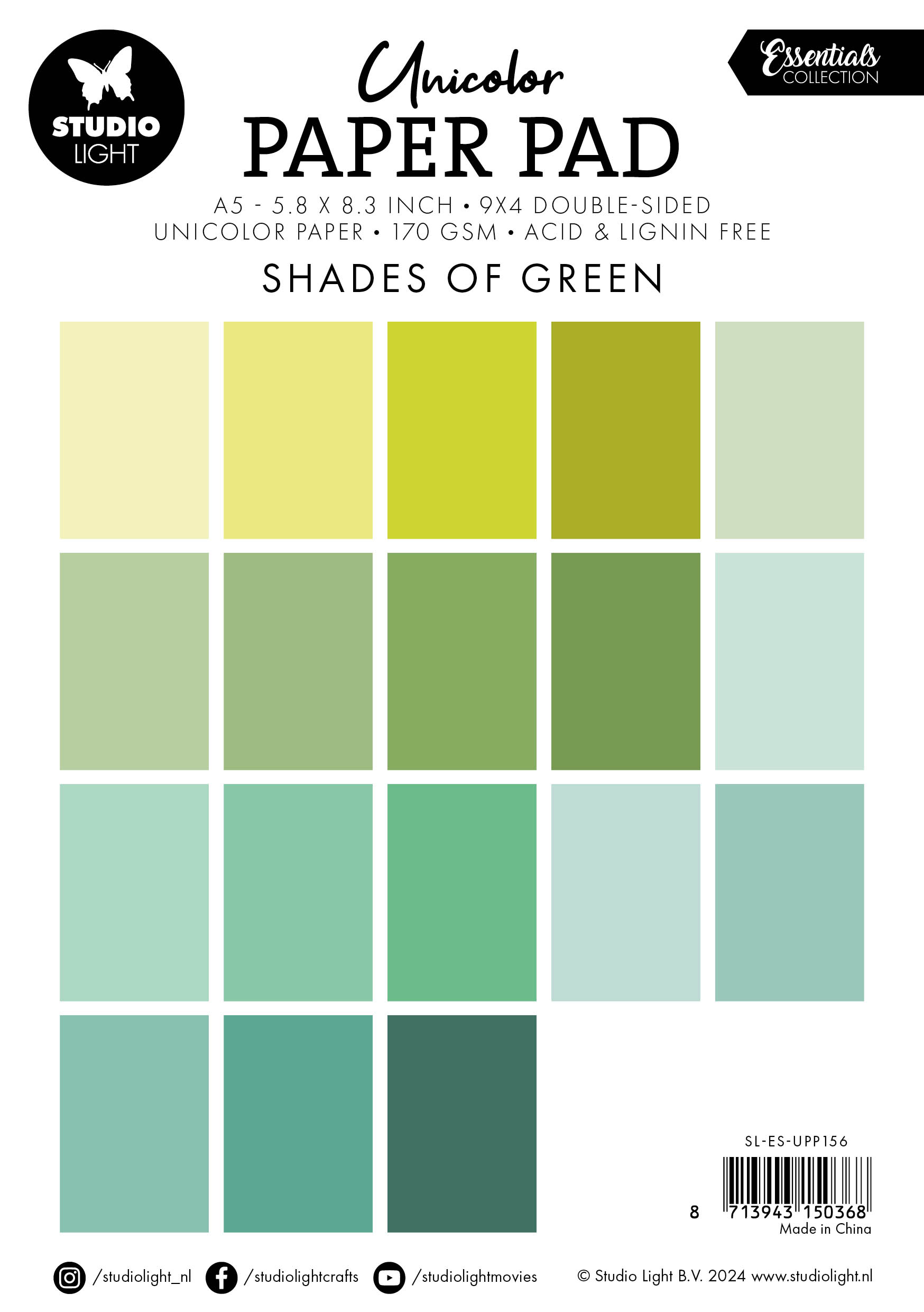 SL-ES-UPP156 Studio Light Paper Pad "Shades of Green" karton papir blok nuancer af grøn mørkegrøn mint