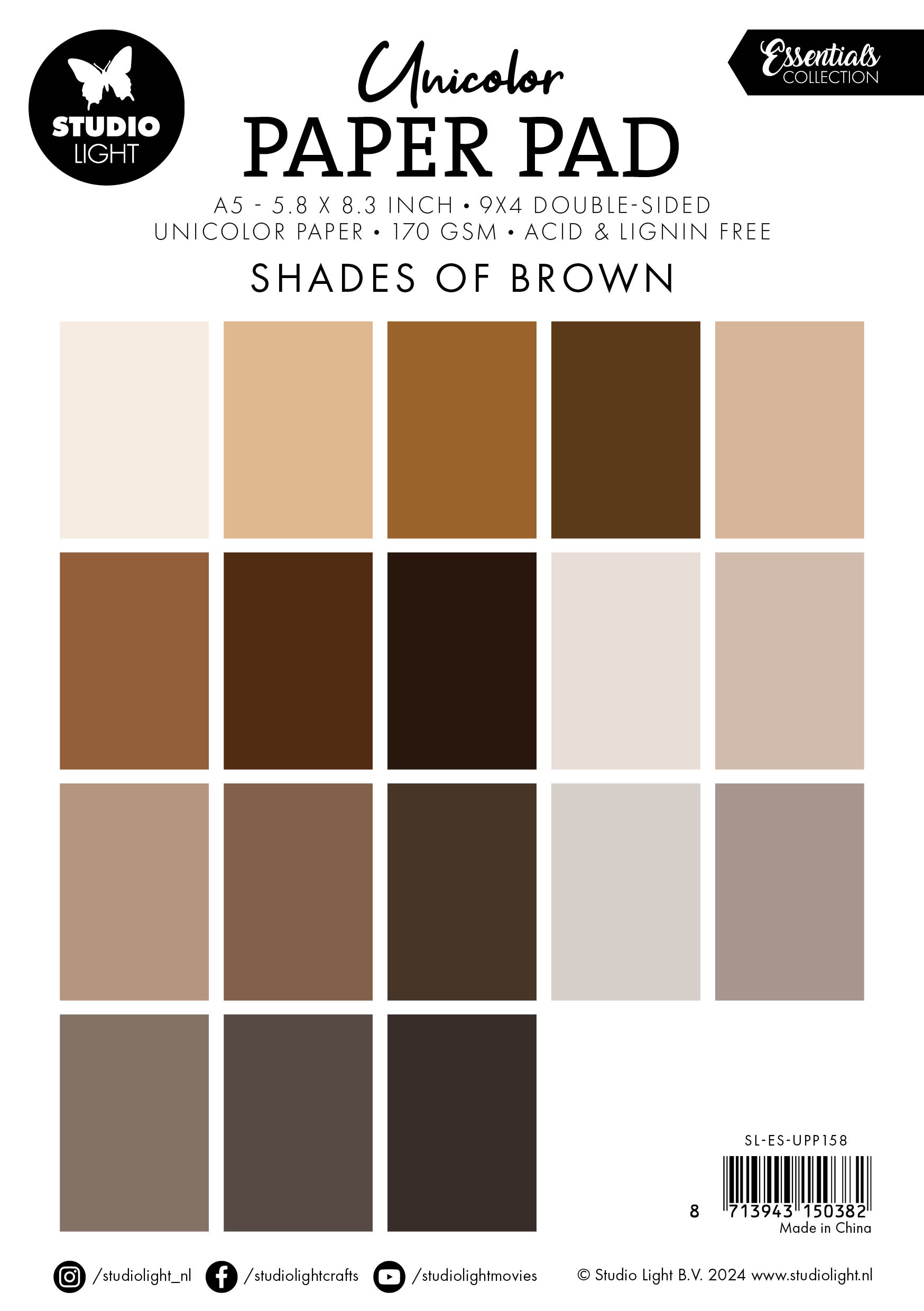 SL-ES-UPP158 Studio Light Paper Pad "Shades of Brown" karton papir blok nuancer af mørkebrun brun sandfarvet lysebrun hudfarvet