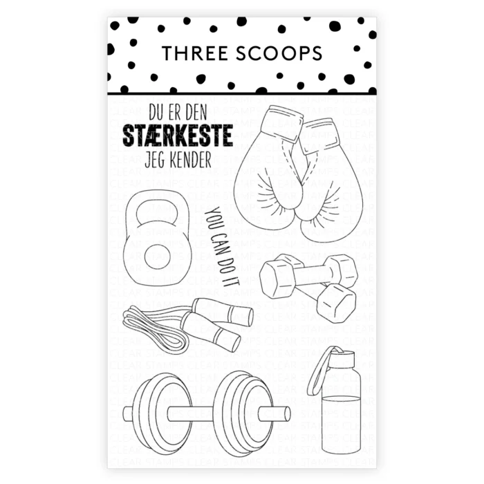 TSSS046 Three Scoops stempel Du er den stærkeste - Træningsudstyr stempel stempler boksehandsker kettlebell træningsvægte vandflaske
