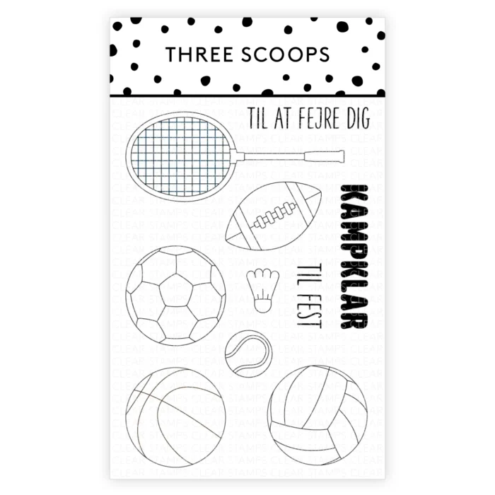 TSSS047 Three Scoops stempel Kampklar - Bolde & Ketcher stempel stempler fjerbolde amerikansk fodbolde tennisbold kampklar tekster til fest volleybold volleyball fodbold