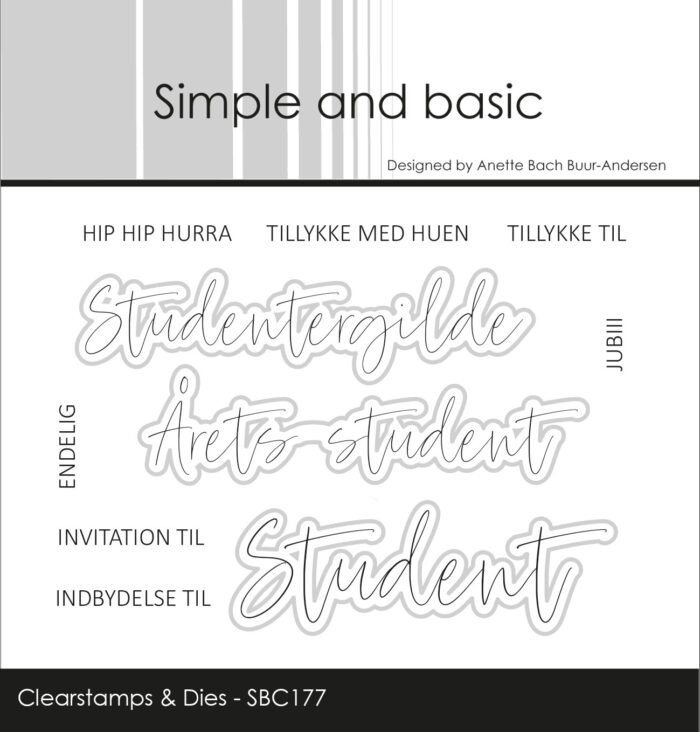 SBC177 Simple and Basic clearstamp + Dies "Student" tekster stempel stempler studentergilde tillykke med huen