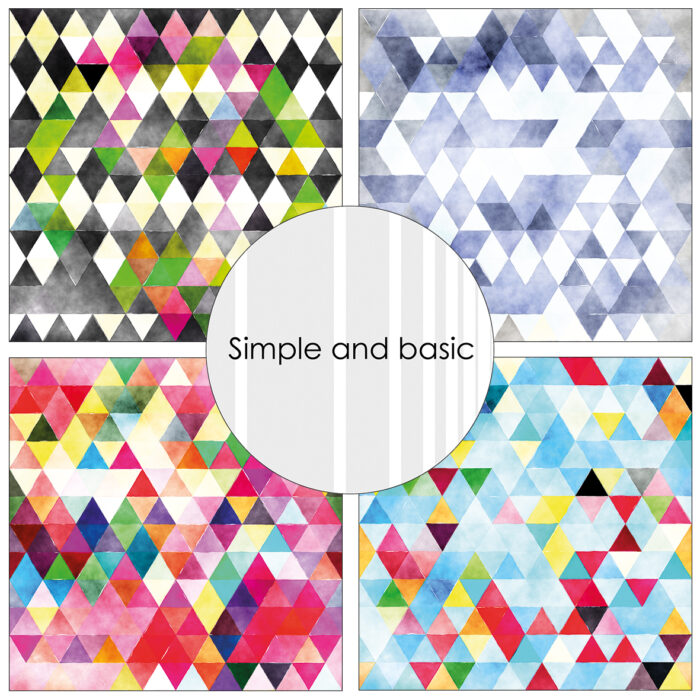 SBP530 Simple and Basic Design Papers Watercolour Triangles 15x15 karton papir blokke trekanter harlekin mønster spraglet farverigt