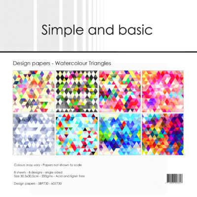 SBP730 Simple and Basic Design Papers Watercolour Triangles 30x30 karton papir blokke trekanter harlekin mønster spraglet farverigt