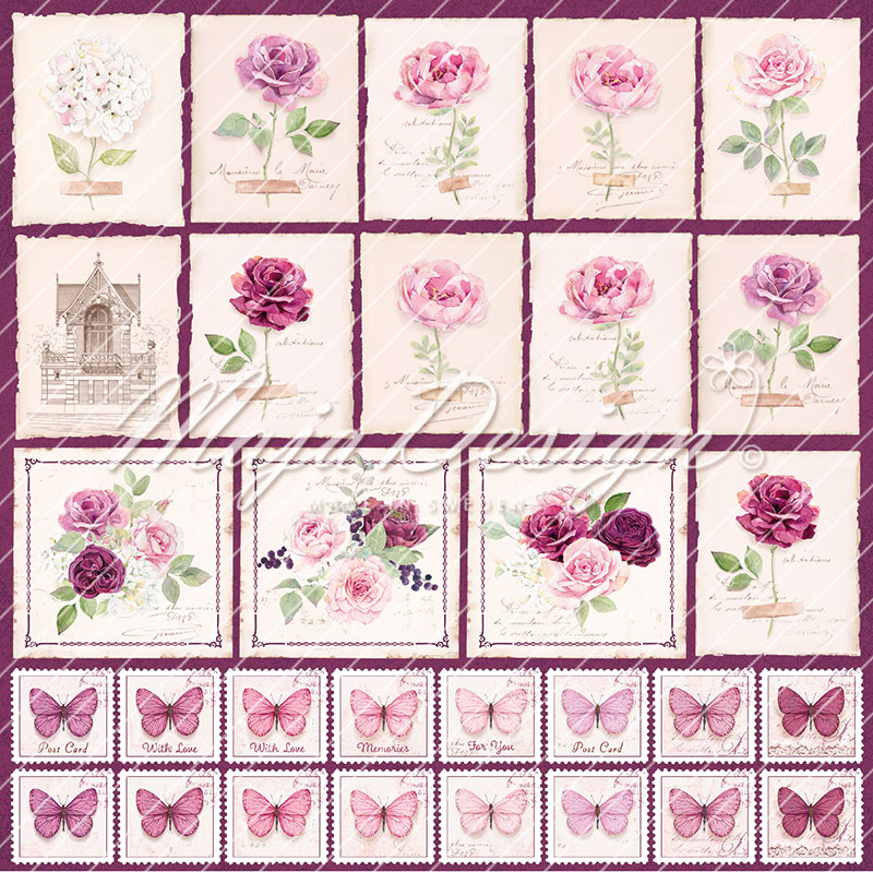 1330 Maja Design karton Mum's Garden - Ephemera sommerfugle blomster roser bonderoser karton papir