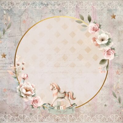 69797 Felicita Design karton krans blomster gyngehest blomster lyserøde striber