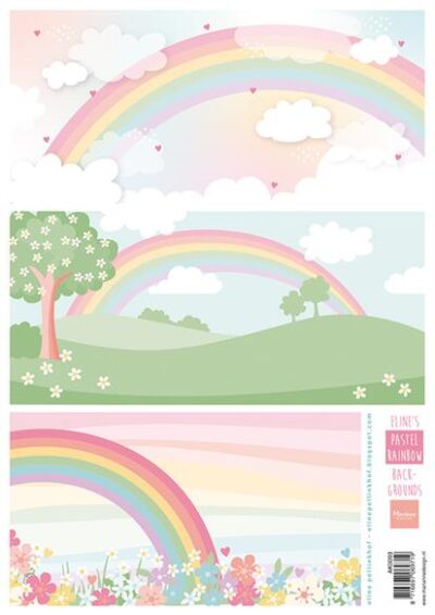 AK0093 Marianne Design sheets A4 Eline's Pastel Rainbow Backgrounds 3d ark klippeark regnbuer pastelfarver baggrunde